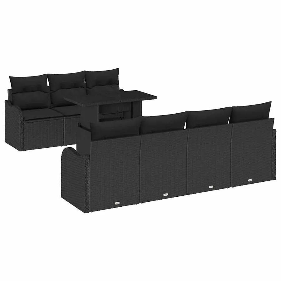 Ensemble de canapé de jardin 8 pcs Noir Poly Rattan - 2