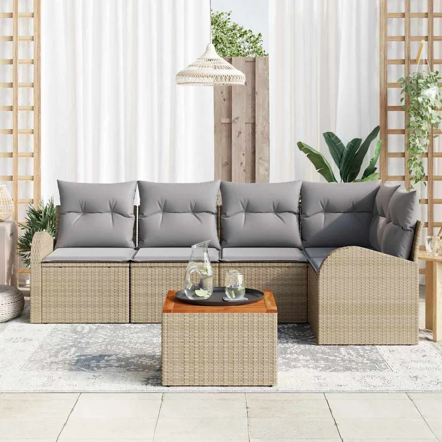 Ensemble de canapé de jardin 6 pcs Beige et Gris clair - 3