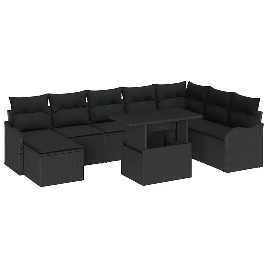 Ensemble de canapé de jardin avec coussin 9 pcs Noir Poly rotin - 2
