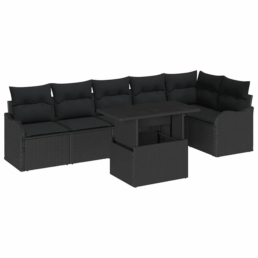 Ensemble de canapé de jardin 7 pcs Noir Poly Rattan - 2