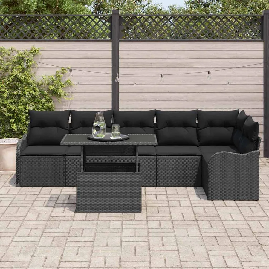 Ensemble de canapé de jardin 7 pcs Noir Poly Rattan - 3