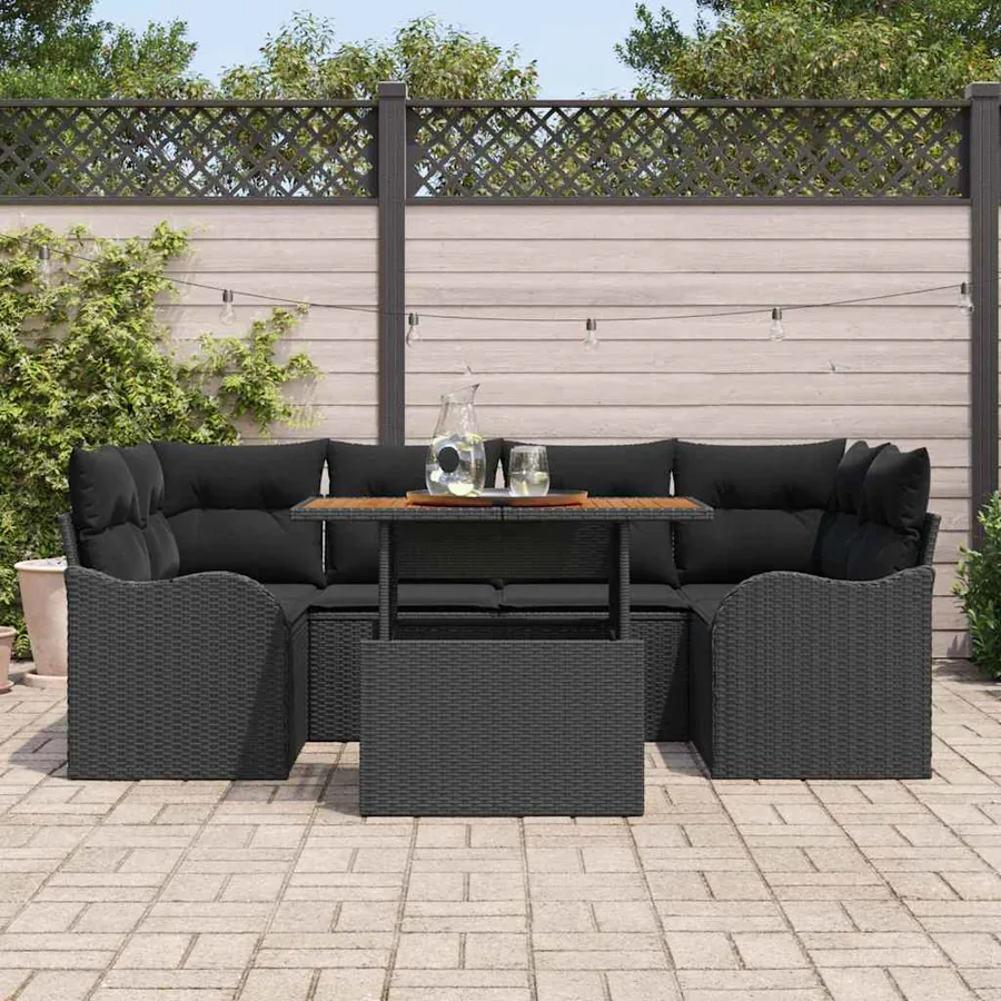 Ensemble de canapé de jardin 7 pcs Noir Poly rotin - 3