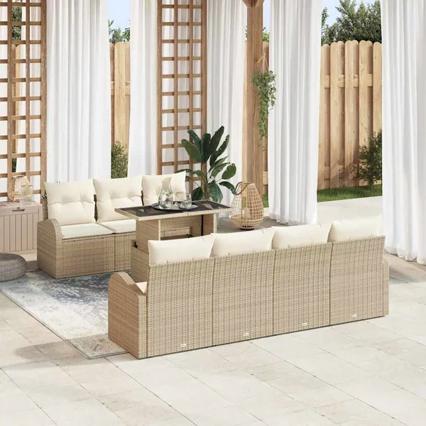 Ensemble de canapé de jardin 8 pcs Beige Poly Rattan