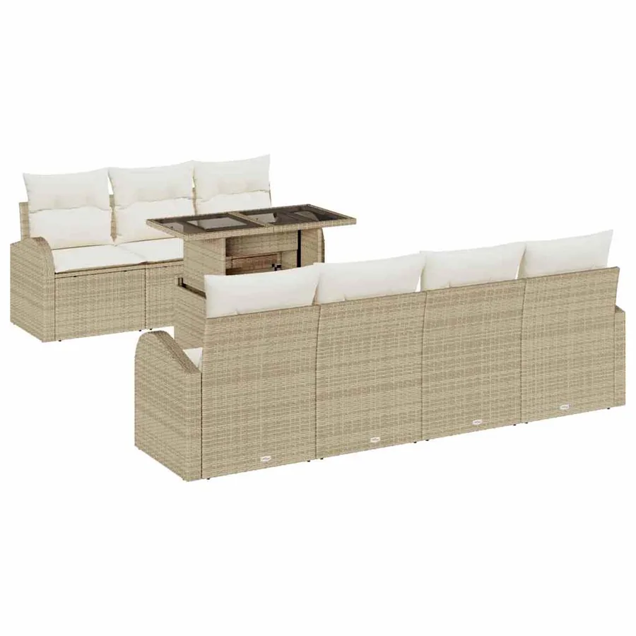Ensemble de canapé de jardin 8 pcs Beige Poly Rattan - 2