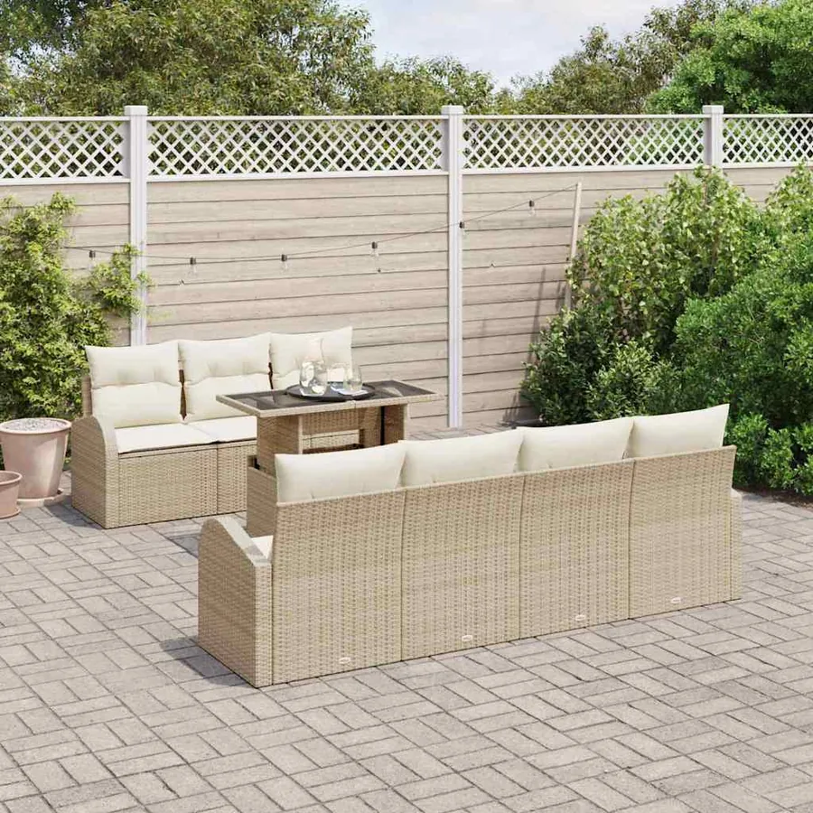 Ensemble de canapé de jardin 8 pcs Beige Poly Rattan - 3