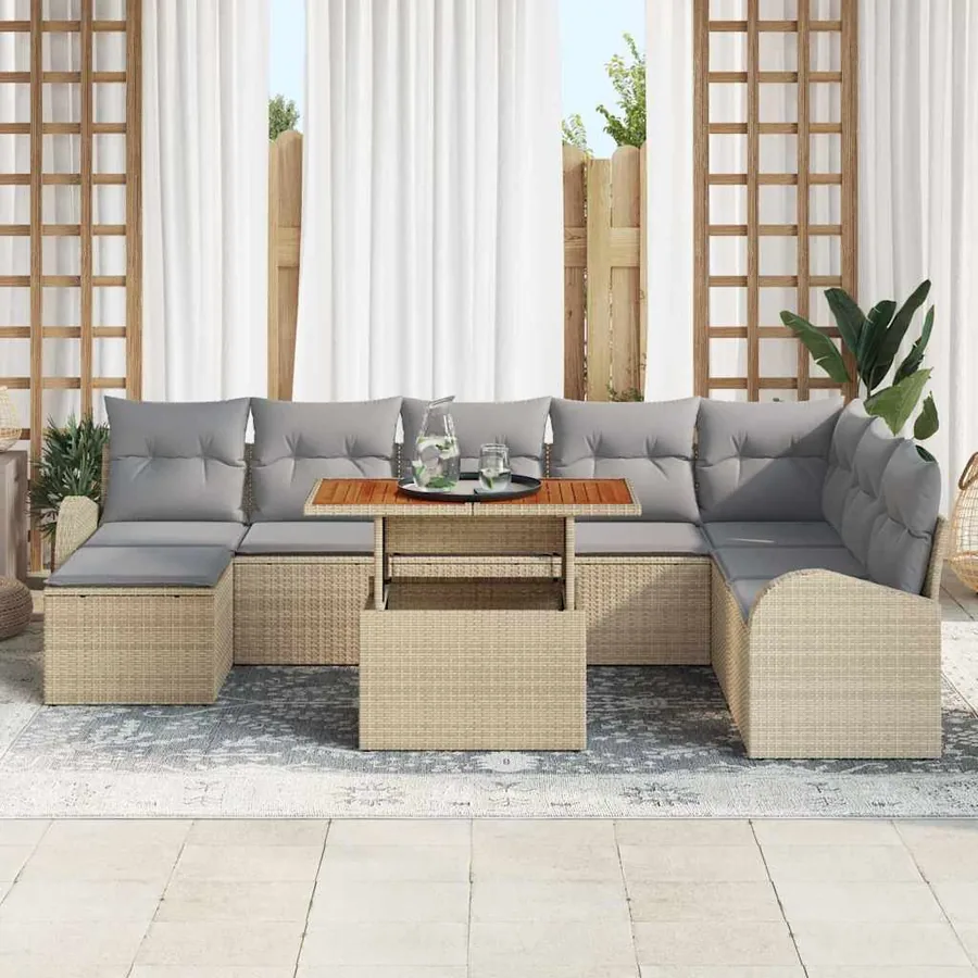Ensemble de canapé de jardin 9 pcs Beige Poly rotin - 3