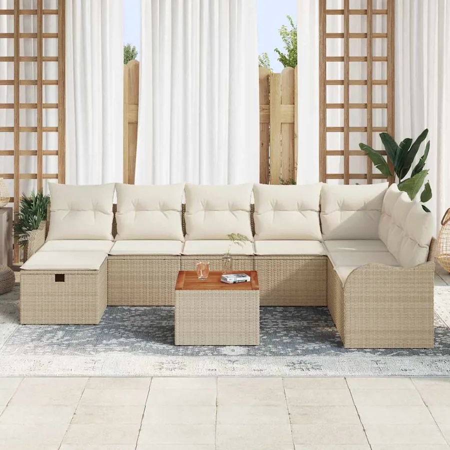 Ensemble de canapé de jardin 9 pcs Beige Poly rotin - 3