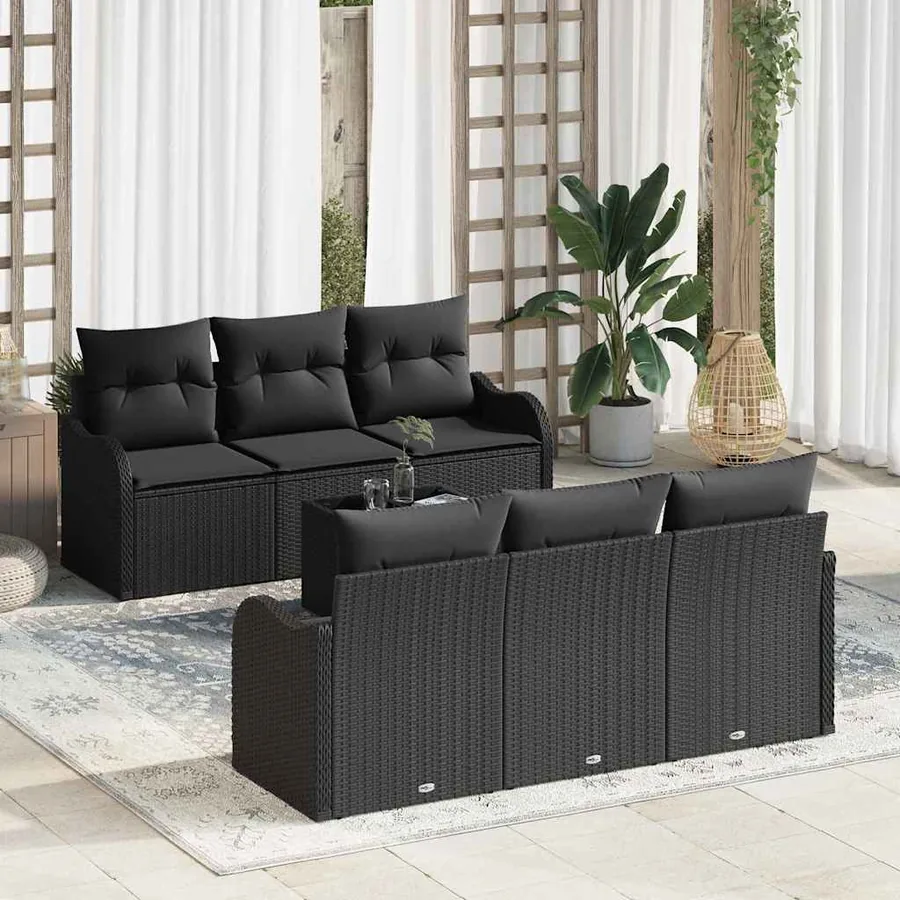 Ensemble de canapé de jardin avec coussin 7 pcs Noir