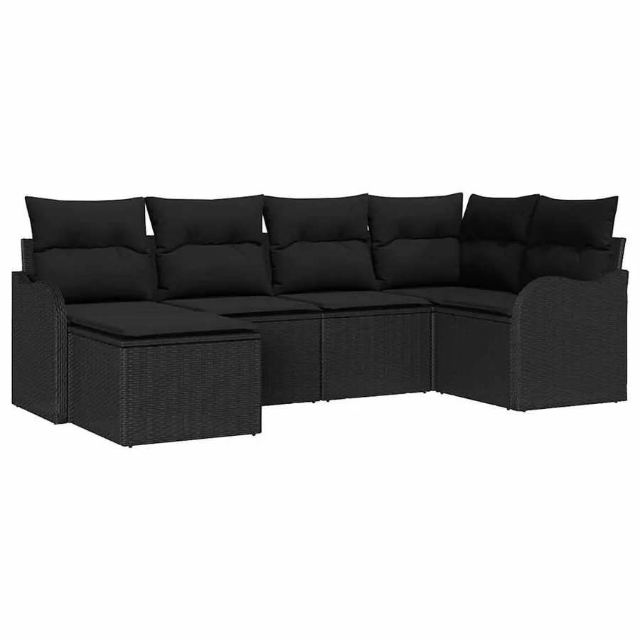 Ensemble de canapé de jardin avec coussin 6 pcs Noir Poly rotin - 2