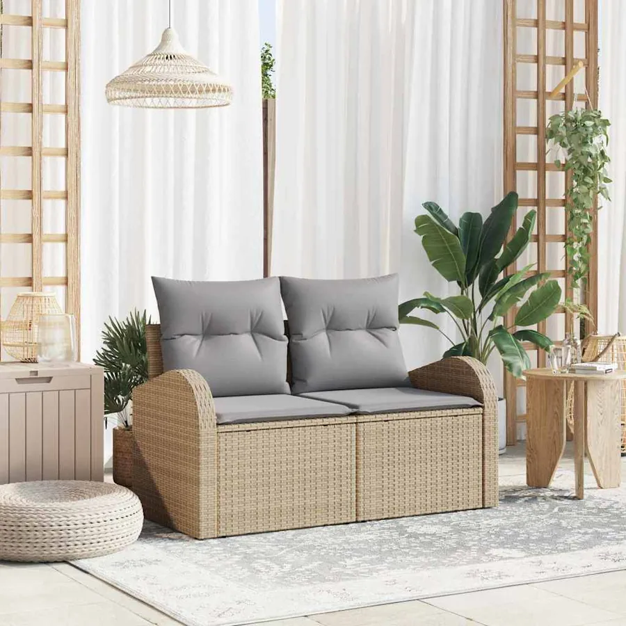 Canapé de jardin avec coussin Beige 124 x 62 x 69cm polyrotin