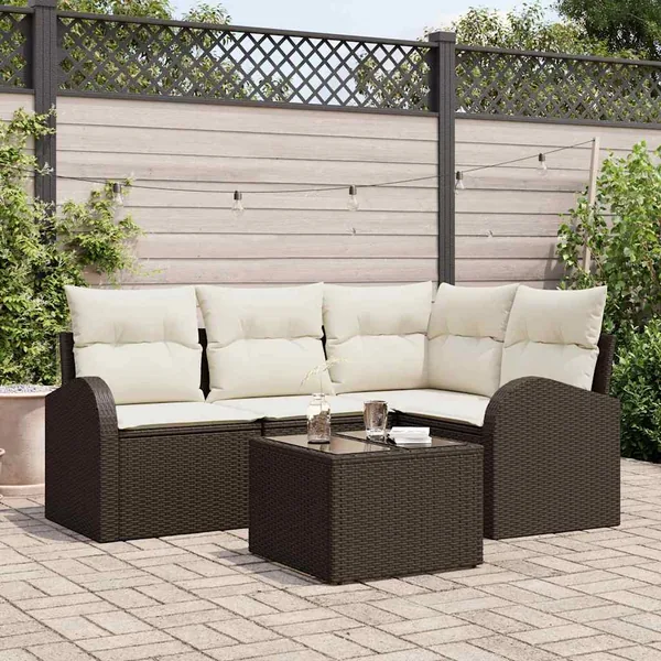 Ensemble de canapé de jardin 5 pcs Marron et blanc polyrotin