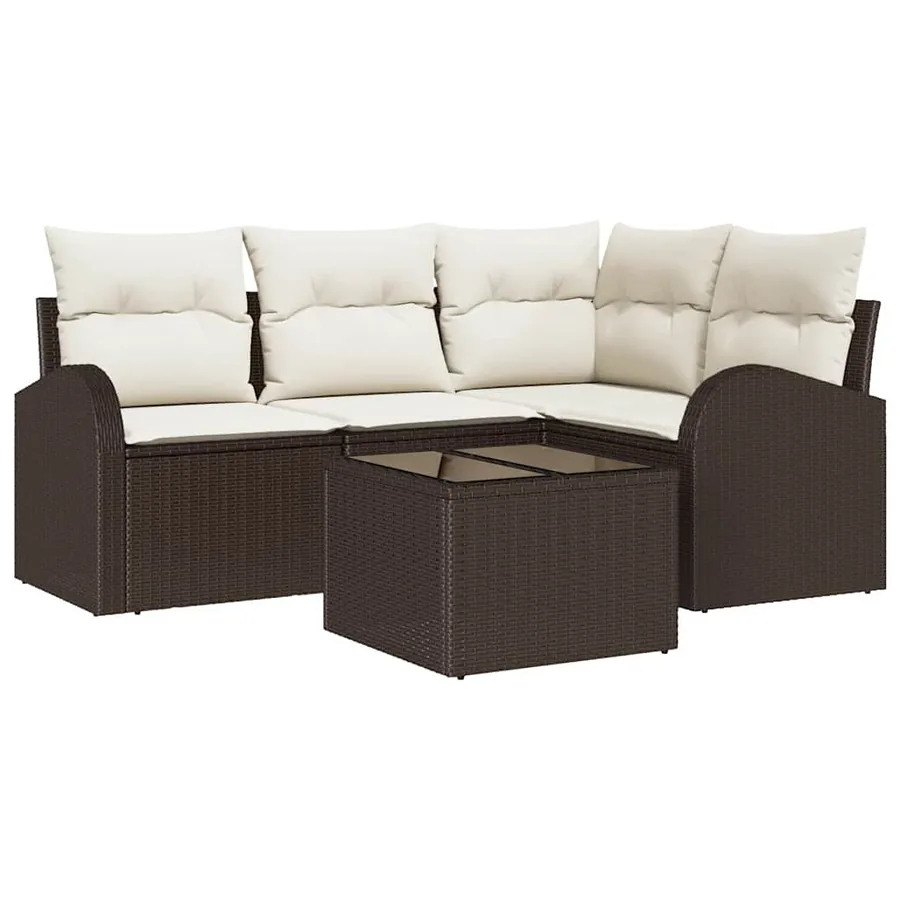 Ensemble de canapé de jardin 5 pcs Marron et blanc polyrotin - 2