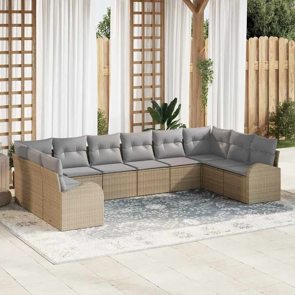Ensemble de canapé de jardin 10 pcs Beige et Gris clair