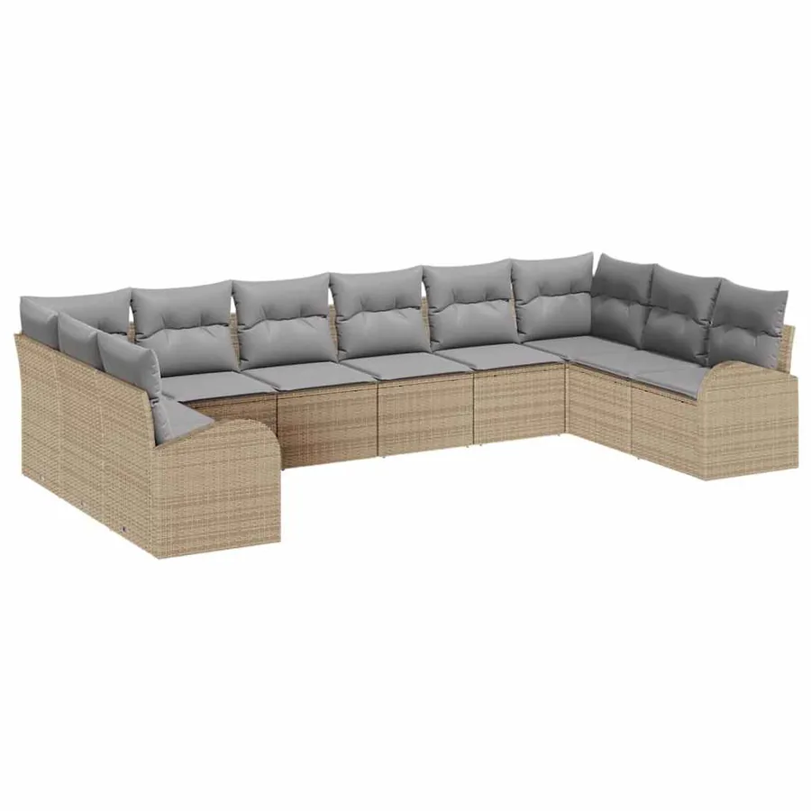 Ensemble de canapé de jardin 10 pcs Beige et Gris clair - 2