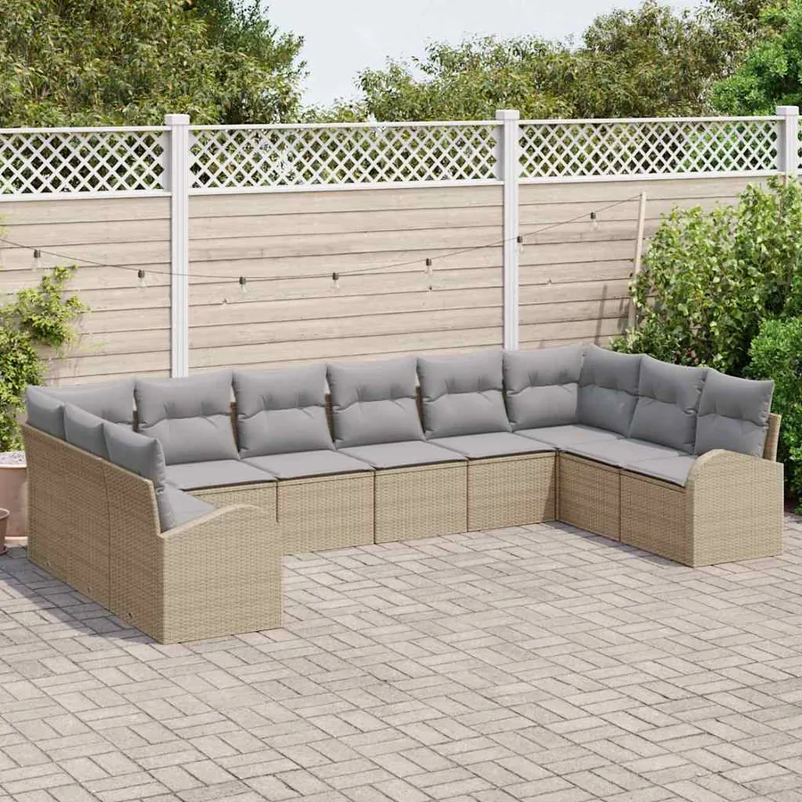 Ensemble de canapé de jardin 10 pcs Beige et Gris clair - 3