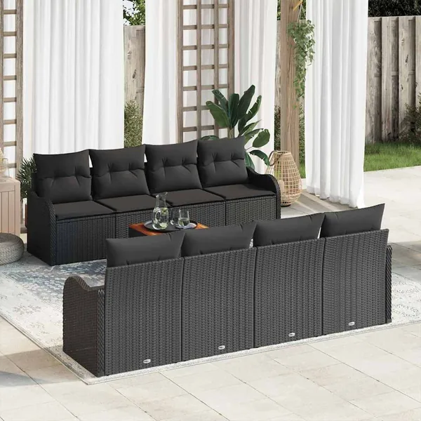 Ensemble de canapé de jardin avec stockage 9 pcs Noir polyrotin
