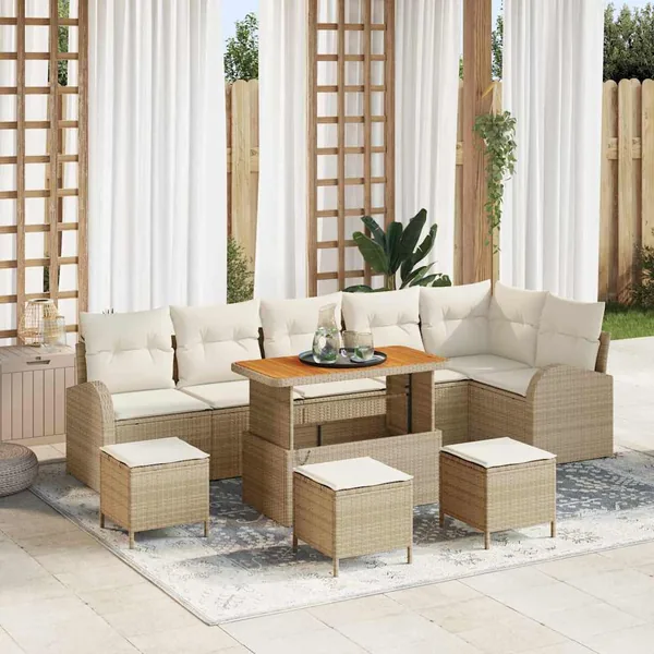 Ensemble de canapé de jardin avec coussin 10 pcs Beige et crème