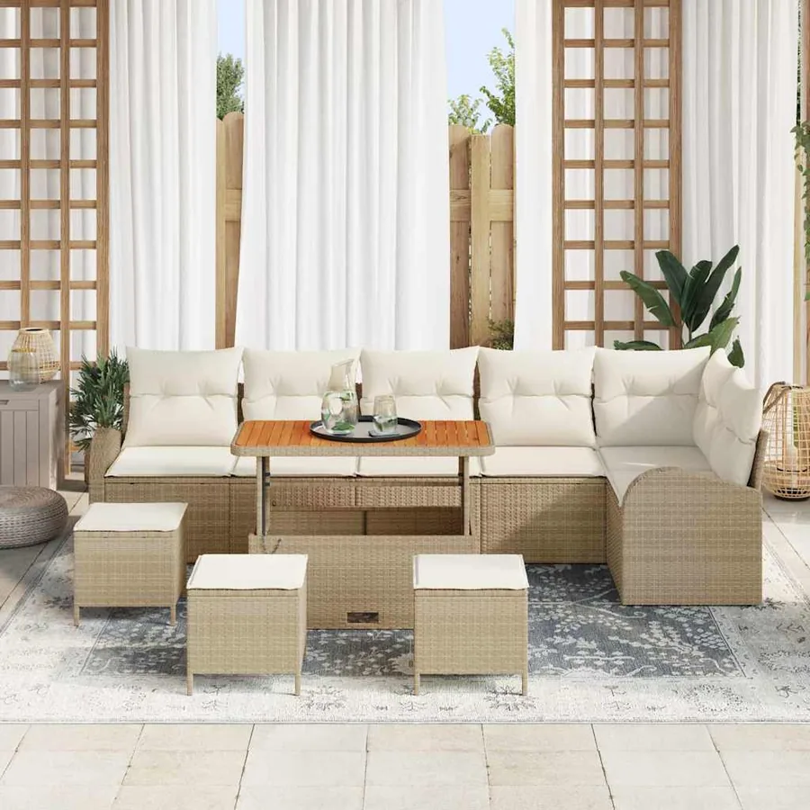 Ensemble de canapé de jardin avec coussin 10 pcs Beige et crème - 3