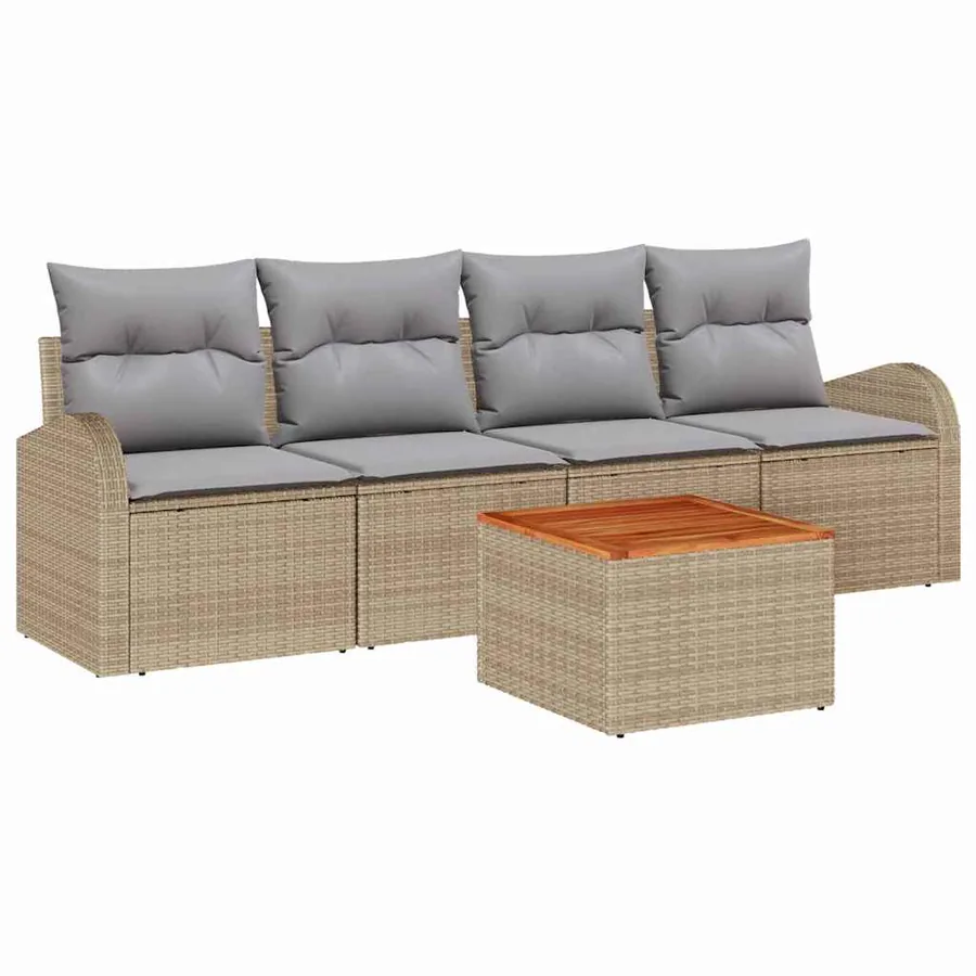 Ensemble de canapé de jardin 5 pcs Beige et Gris clair - 2