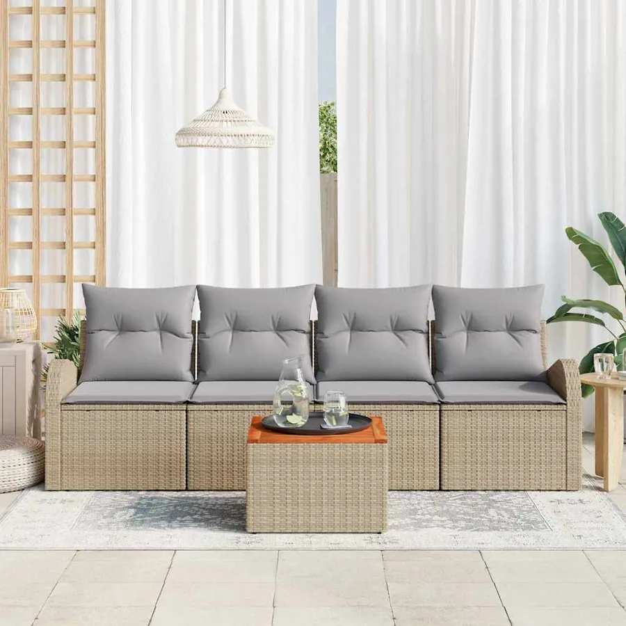 Ensemble de canapé de jardin 5 pcs Beige et Gris clair - 3
