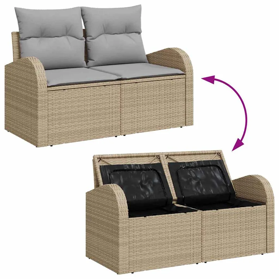 Ensemble de canapé de jardin 7 pcs Beige Poly Rattan - 11