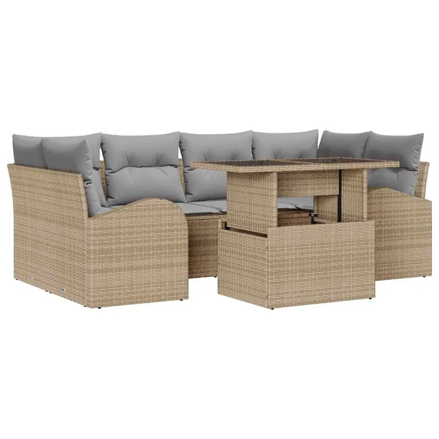 Ensemble de canapé de jardin 7 pcs Beige Poly Rattan - 2