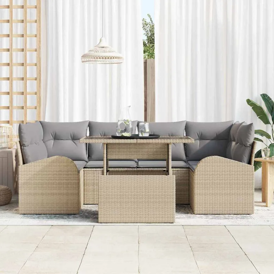 Ensemble de canapé de jardin 7 pcs Beige Poly Rattan - 3