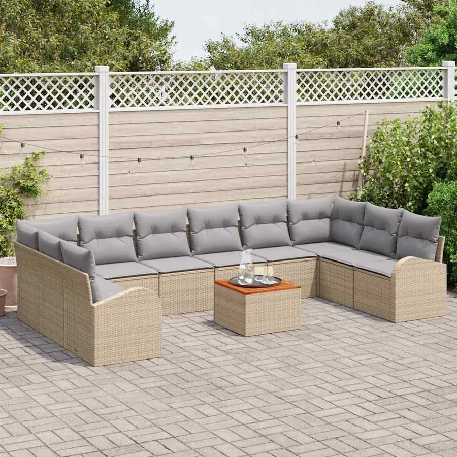 Ensemble de canapé de jardin 11 pcs Beige et Gris clair - 3