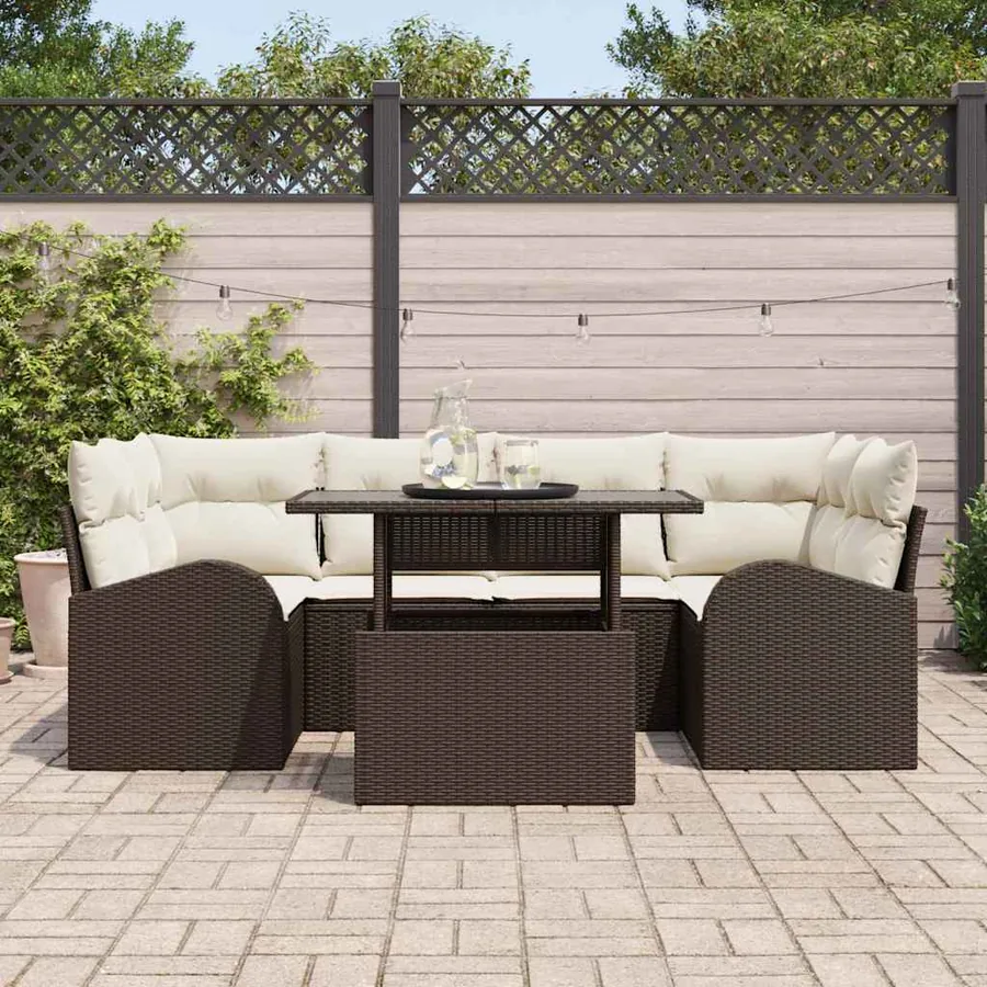 Ensemble de canapé de jardin 7 pcs Marron Poly Rattan - 3