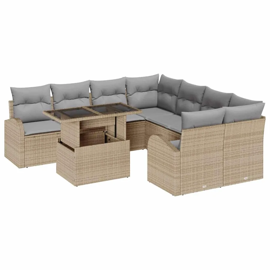Ensemble de canapé de jardin 9 pcs Beige Poly Rattan - 2