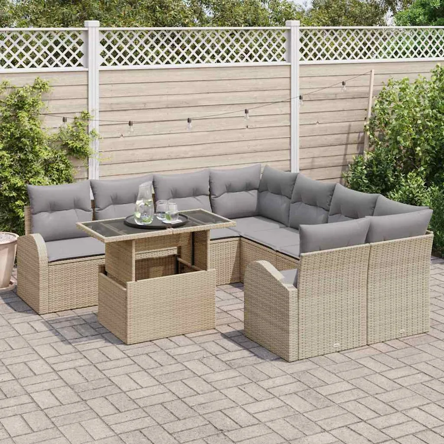 Ensemble de canapé de jardin 9 pcs Beige Poly Rattan - 3