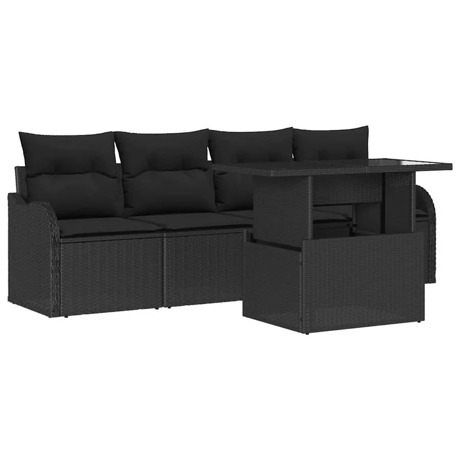 Ensemble de canapé de jardin 5 pcs Noir Poly Rattan - 2