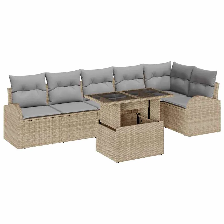 Ensemble de canapé de jardin 7 pcs Beige Poly rotin - 2