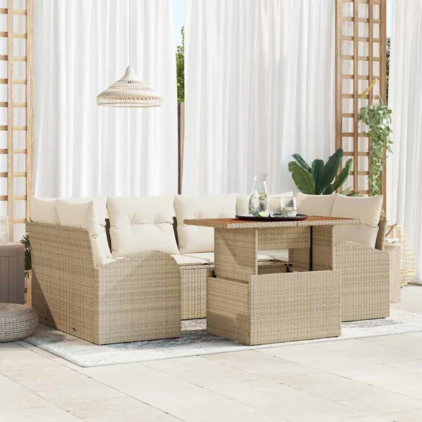 Ensemble de canapé de jardin 7 pcs Beige Poly rotin