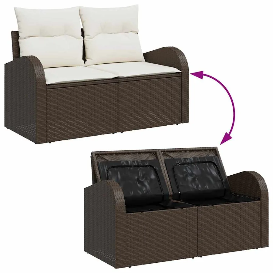 Ensemble de canapé de jardin 9 pcs Marron Poly Rattan - 11
