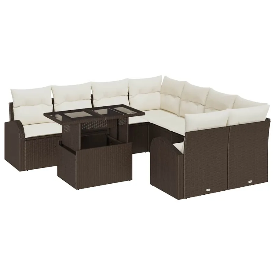 Ensemble de canapé de jardin 9 pcs Marron Poly Rattan - 2