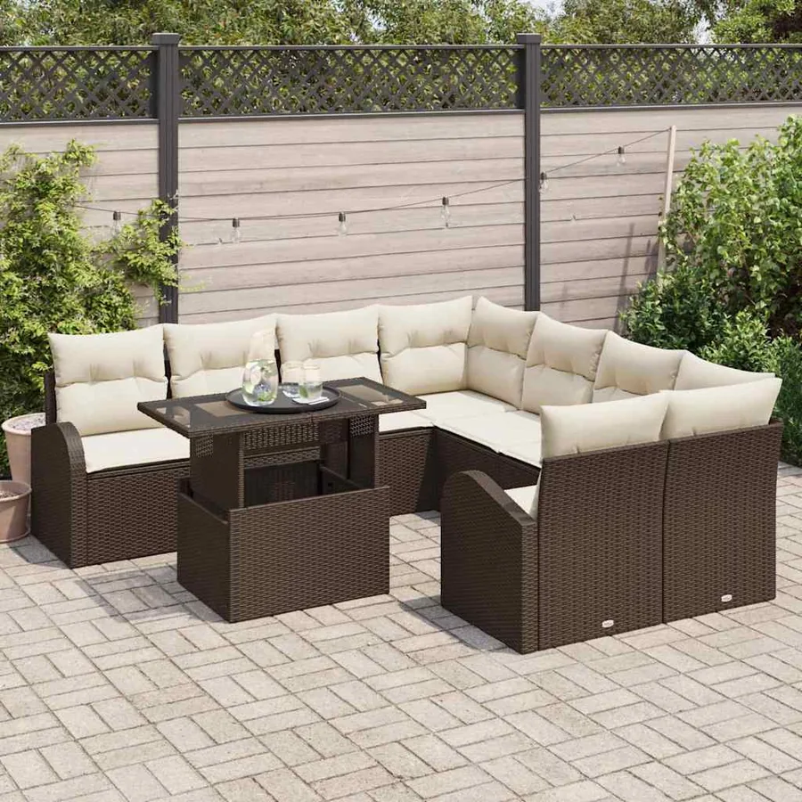 Ensemble de canapé de jardin 9 pcs Marron Poly Rattan - 3