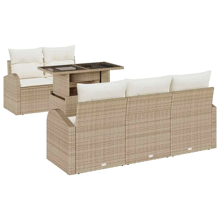 Ensemble de canapé de jardin 6 pcs Beige Poly Rattan - 2