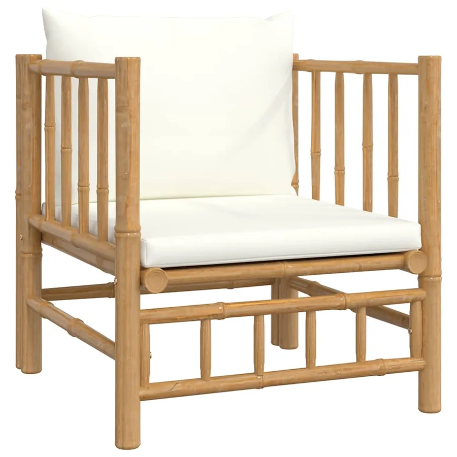 Canapé de jardin avec coussins blanc crème bambou - 2