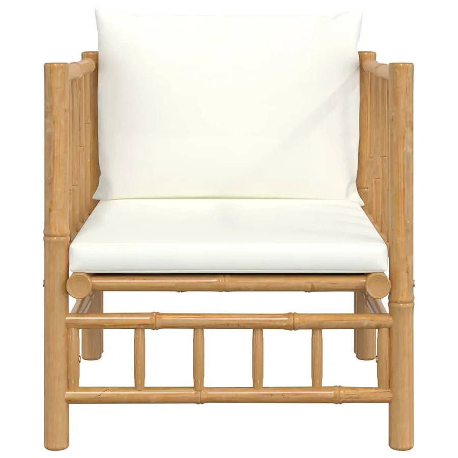 Canapé de jardin avec coussins blanc crème bambou - 3