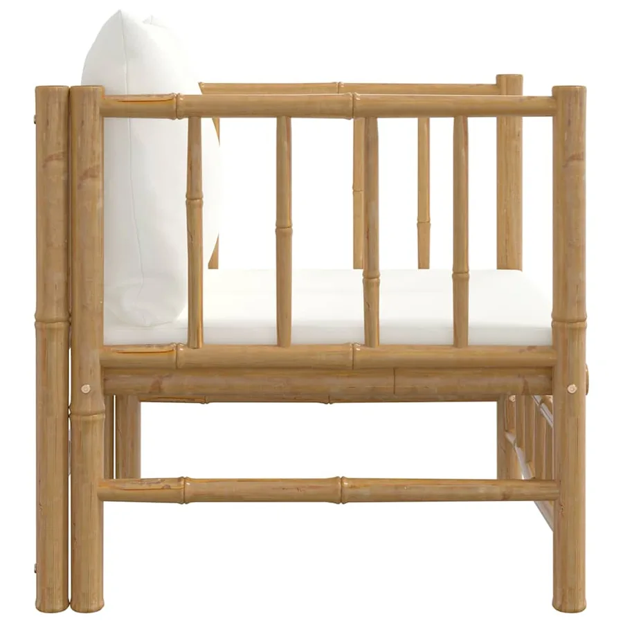 Canapé de jardin avec coussins blanc crème bambou - 4