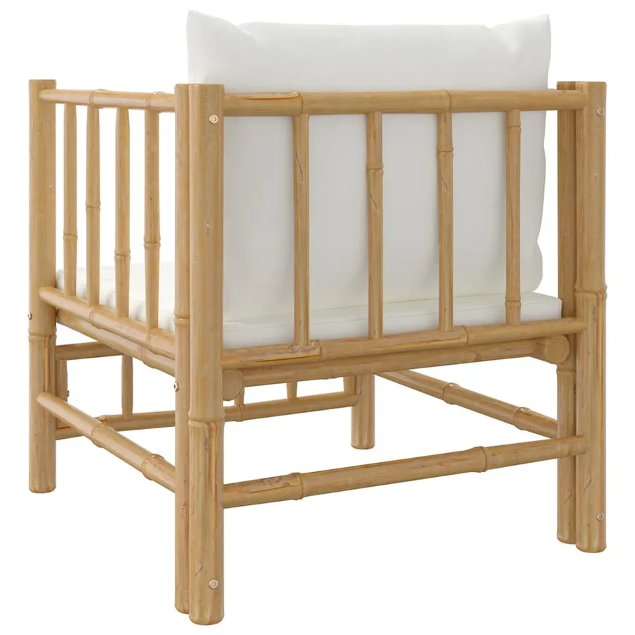 Canapé de jardin avec coussins blanc crème bambou - 5