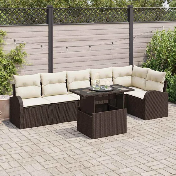 Ensemble de canapé de jardin 7 pcs Marron Poly rotin