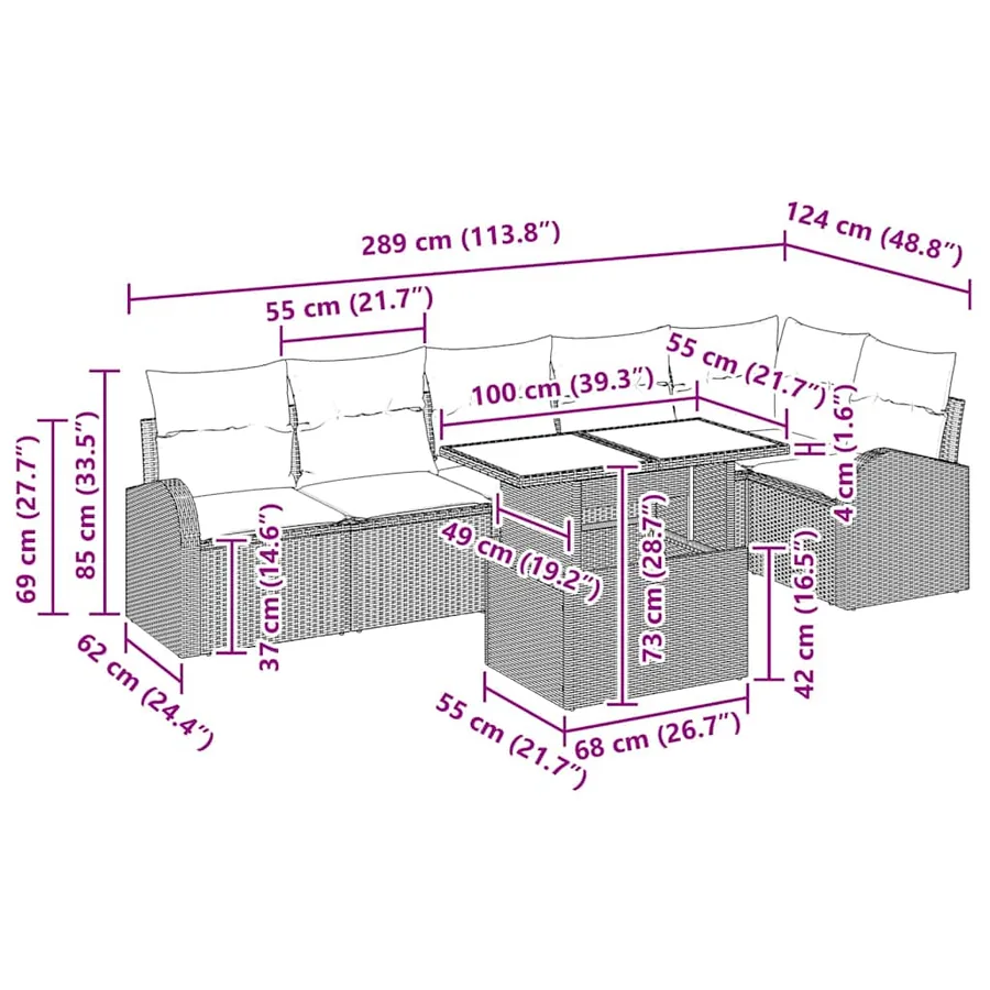Ensemble de canapé de jardin 7 pcs Marron Poly rotin - 15