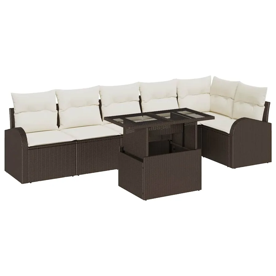 Ensemble de canapé de jardin 7 pcs Marron Poly rotin - 2