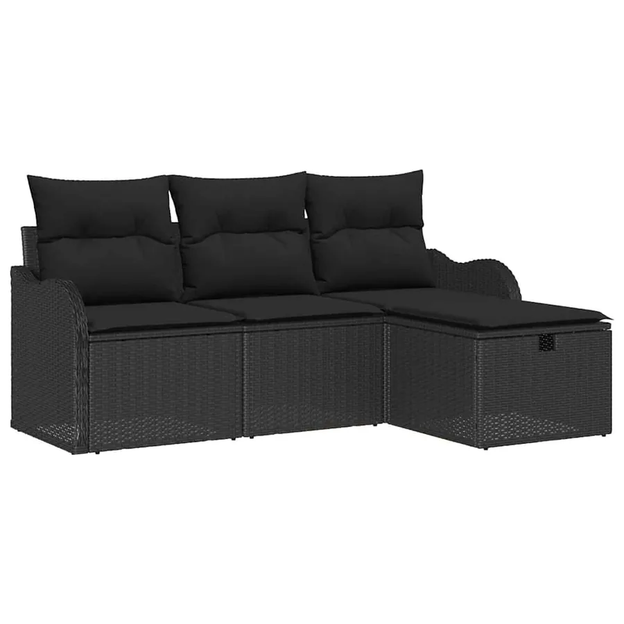 Ensemble de canapé de jardin avec coussin 4 pcs Noir Poly rotin - 2