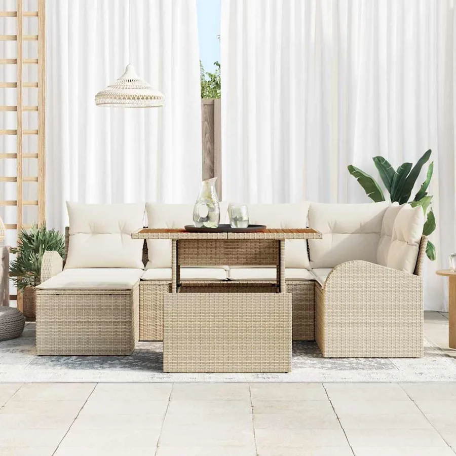Ensemble de canapé de jardin 7 pcs Beige Poly rotin - 3