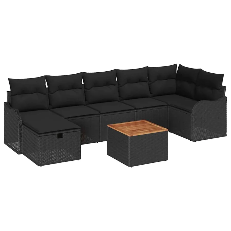 Ensemble de canapé de jardin avec coussin 8 pcs Noir Poly rotin - 2