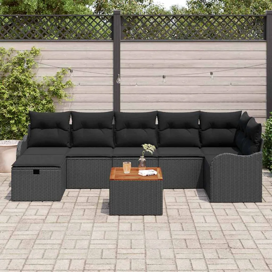 Ensemble de canapé de jardin avec coussin 8 pcs Noir Poly rotin - 3
