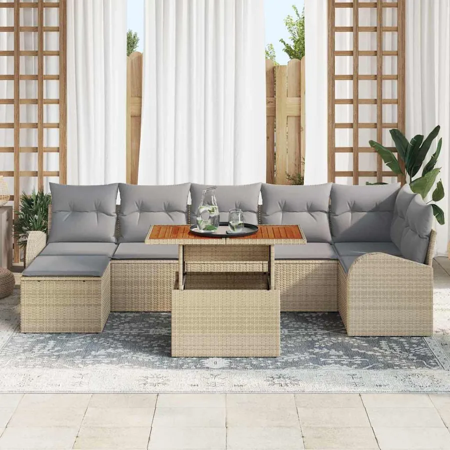 Ensemble de canapé de jardin 8 pcs Beige Poly rotin - 3